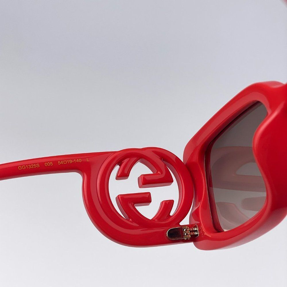 Gucci GG1325S 005 Sunglasses Red Brown Gradient Rectangle Women - Picture 14 of 15